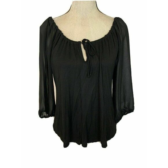 velvet graham spencer Womens Solid Black Long Sleeve Top Blouse P Small Xs - Picture 1 of 7